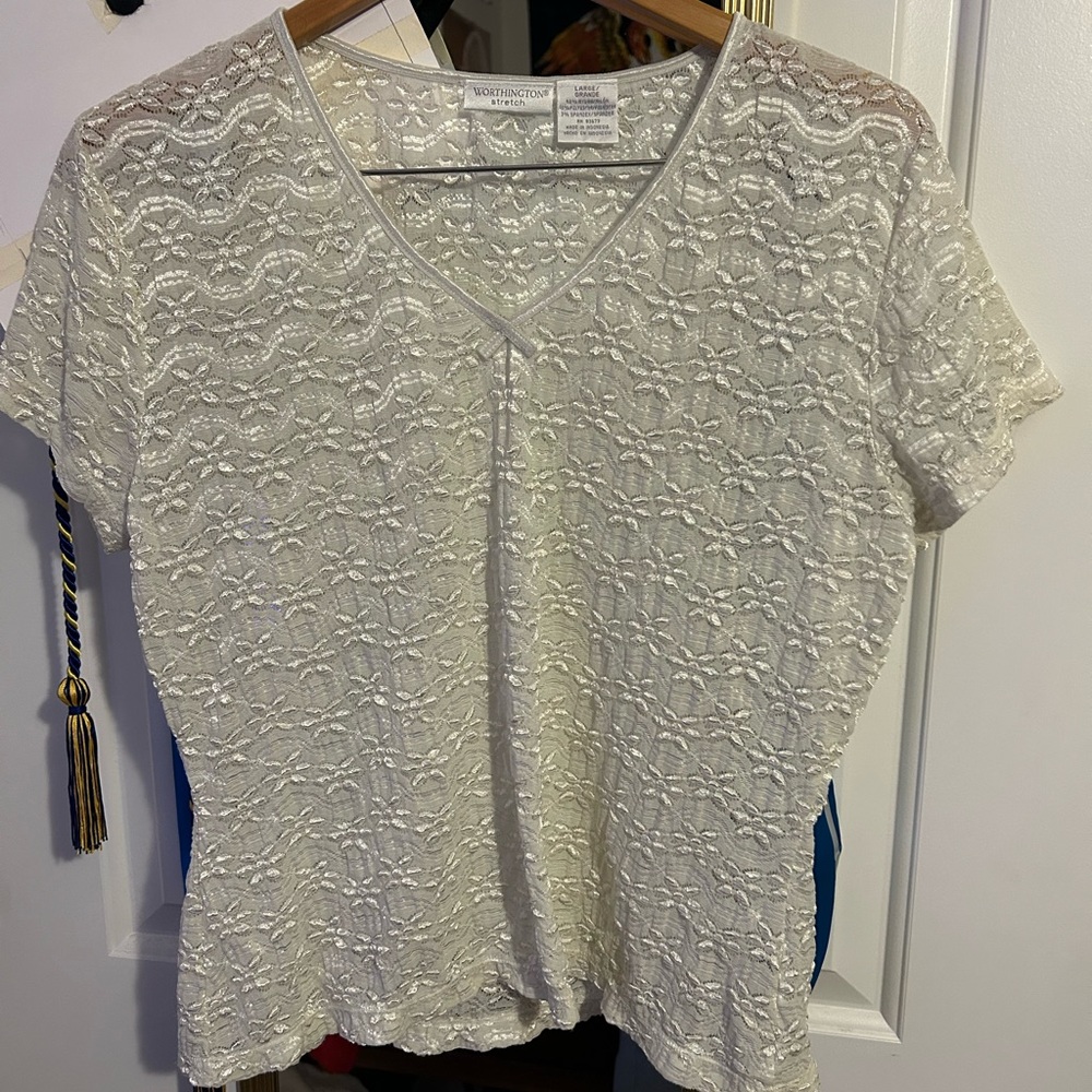 White Lace V-Neck Top